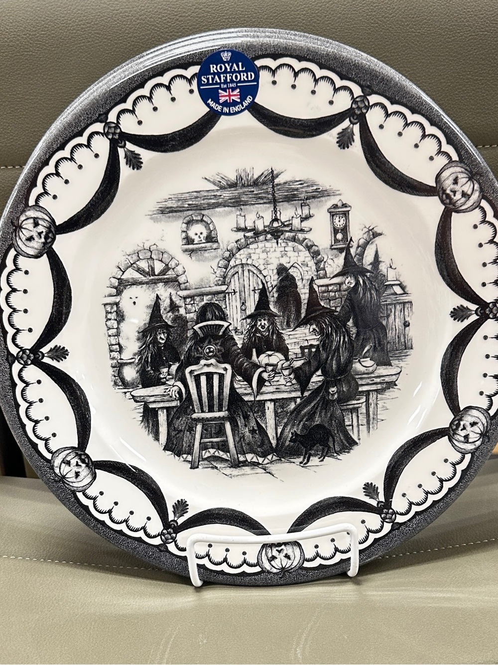 Royal Stafford Black & White Witch Gathering Dinner Plate